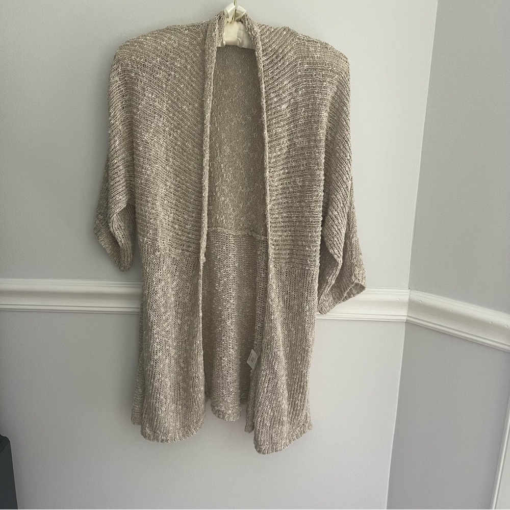 EILEEN FISHER beige linen blend open front cardigan sweater Size XS Italian Yarn